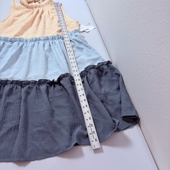 One One Six Dress Size S Blue Cream Tiered Open Back Tie Neck Boho Cottage - Picture 12 of 12